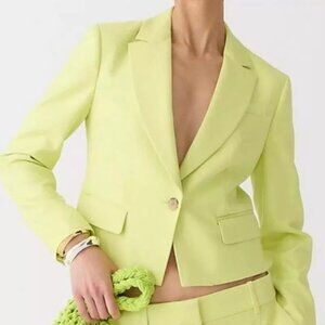 J CREW PALE KIWI Yellow/Green Cropped Blazer in Drapey Twill NWT